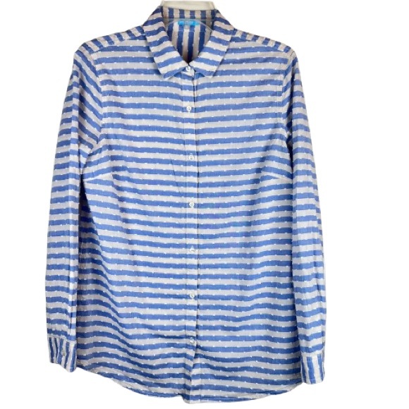 J. McLaughlin Tops - J.McLaughlin Blue White Striped Cotton Button Down Shirt Medium Classic Preppy